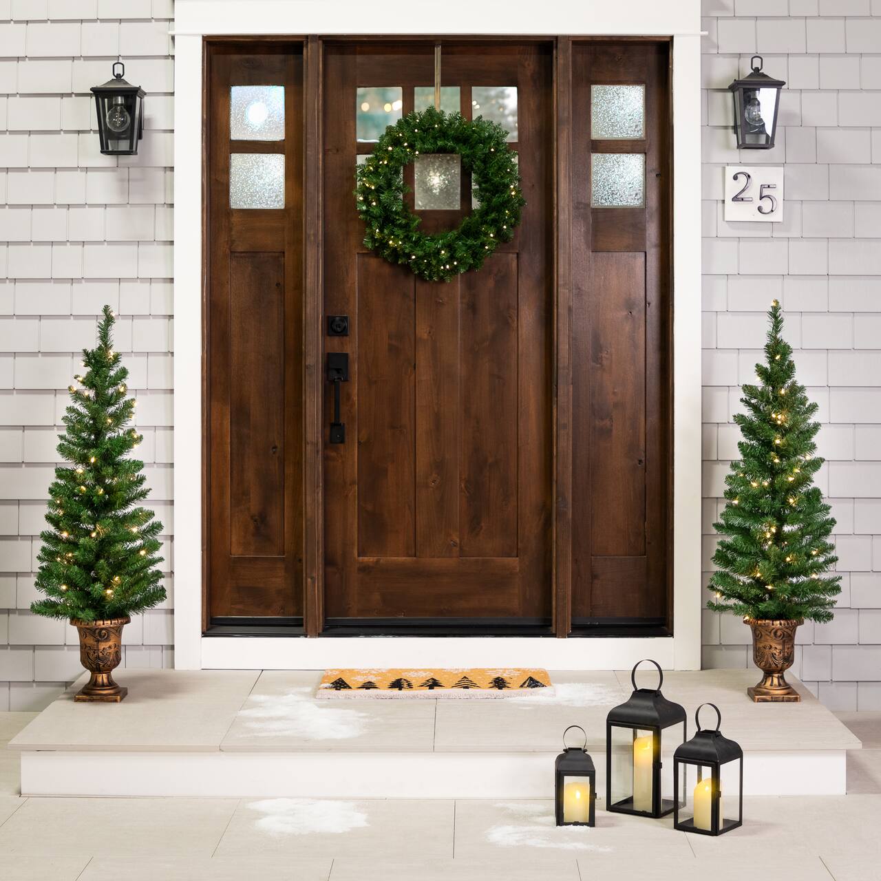 2 Pack 4ft. Pre-Lit Whitmire Pine Artificial Christmas Tree in Gold Urn Planter, Clear Lights
